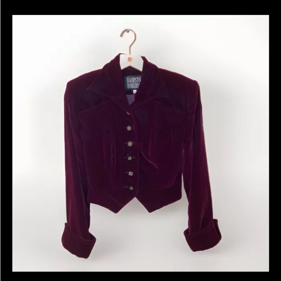 VTG Hairston Roberson Blazer Velvet Victorian Romantic Crop Burgundy Holiday - Picture 3 of 9